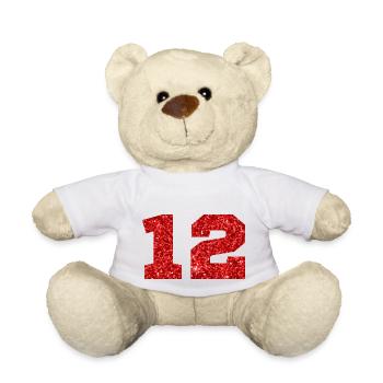 Numéro 12 paillettes rouge - 12e anniversaire - Nounours - blanc - Devant