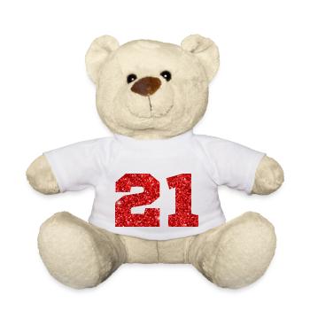Numéro 21 paillettes rouge - 21e anniversaire - Nounours - blanc - Devant