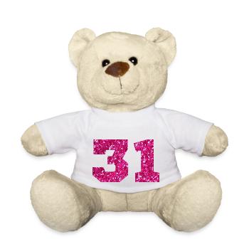 Numéro 31 paillettes rose - 31e anniversaire - Nounours - blanc - Devant