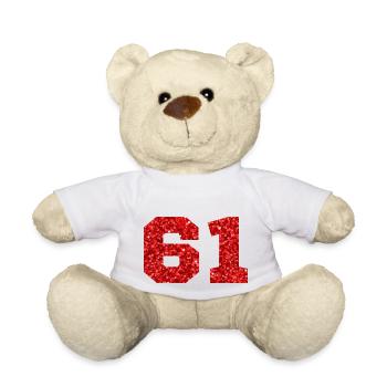 Nummer 61 Roter Glitzer - 61. Geburtstag - Teddy - Weiß - Vorne