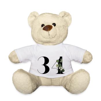 Nummer 34 Blumengrün - 34. Blumengeburtstag - Teddy - Weiß - Vorne