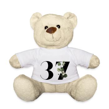 Number 37 Floral Green - 37th Floral Birthday - Teddy Bear - white - Front