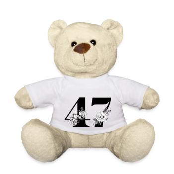 Number 47 Floral Green - 47th Floral Birthday - Teddy Bear - white - Front