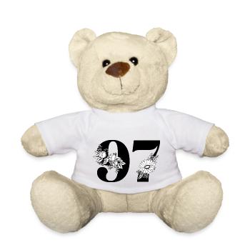 Number 97 Black Floral - 97th Floral Birthday - Teddy Bear - white - Front