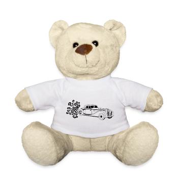 Voiture vintage noire - Nounours - blanc - Devant