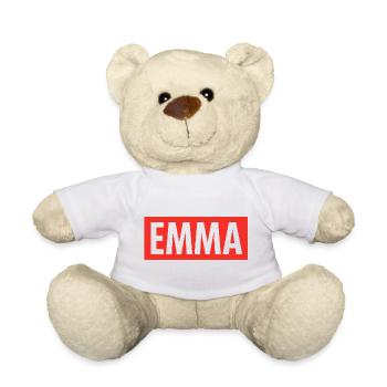  T-shirt prénom EMMA – Cadeau original et tendance - Nounours - blanc - Devant