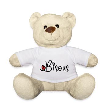 Cœur Rouge Bisous ligne Minimale Noire - Nounours - blanc - Devant