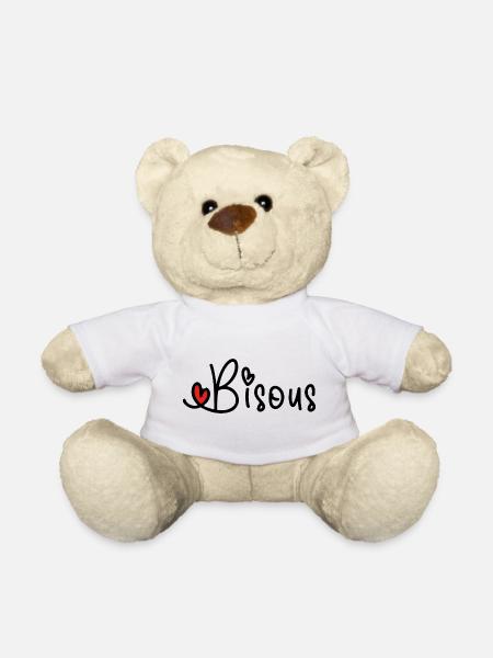 Cœur Rouge Bisous ligne Minimale Noire - Nounours - blanc