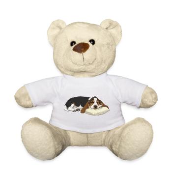 Sleeping Basset Hound on Pillow - Teddy Bear - white - Front