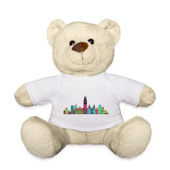 Charleroi City Skyline Glockentürm: Moderne Linienzeichnung - Teddy - Weiß - Vorne