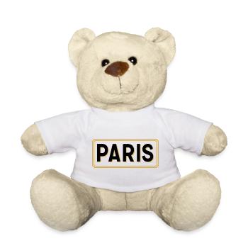 Schwarz-Gold-Pariser Schild – Französisches Stadtschild - Teddy - Weiß - Vorne