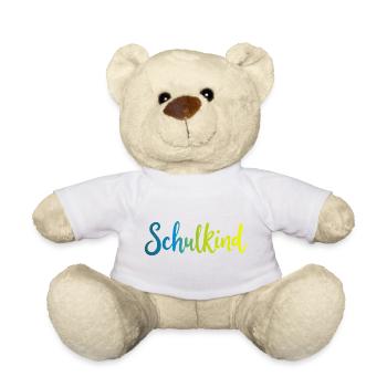 Schulkind Farbverlauf Blau- Grün - Gradient Script - Teddy - Weiß - Vorne