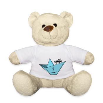 Papierschiff mit Anker Meer Spruch Hamburg Ahoi - Teddy - Weiß - Vorne