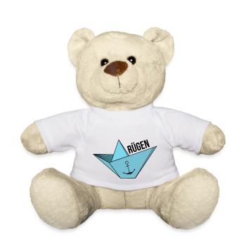 Paper ship with anchor sea vacation saying Rügen - Teddy Bear - white - Front