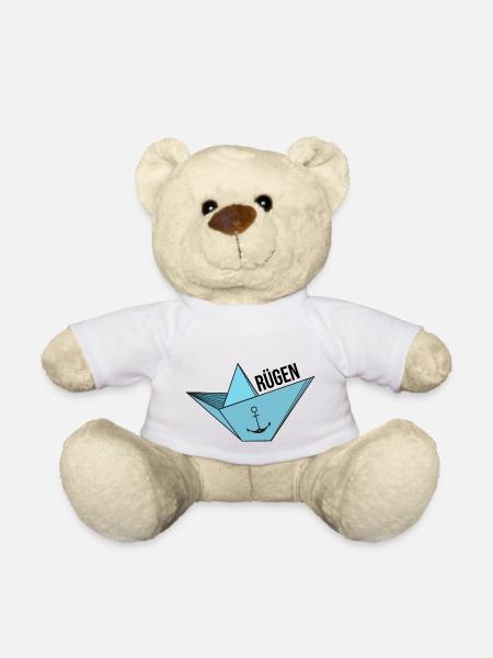Papierschiff mit Anker Meer Urlaub Spruch Rügen - Teddy - Weiß