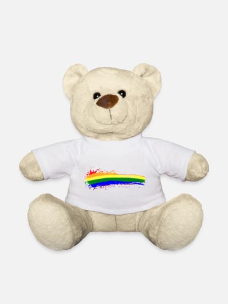 Farbstrich Bunt Regenbogen LGBTQ Zensur Symbol - Teddy - Weiß