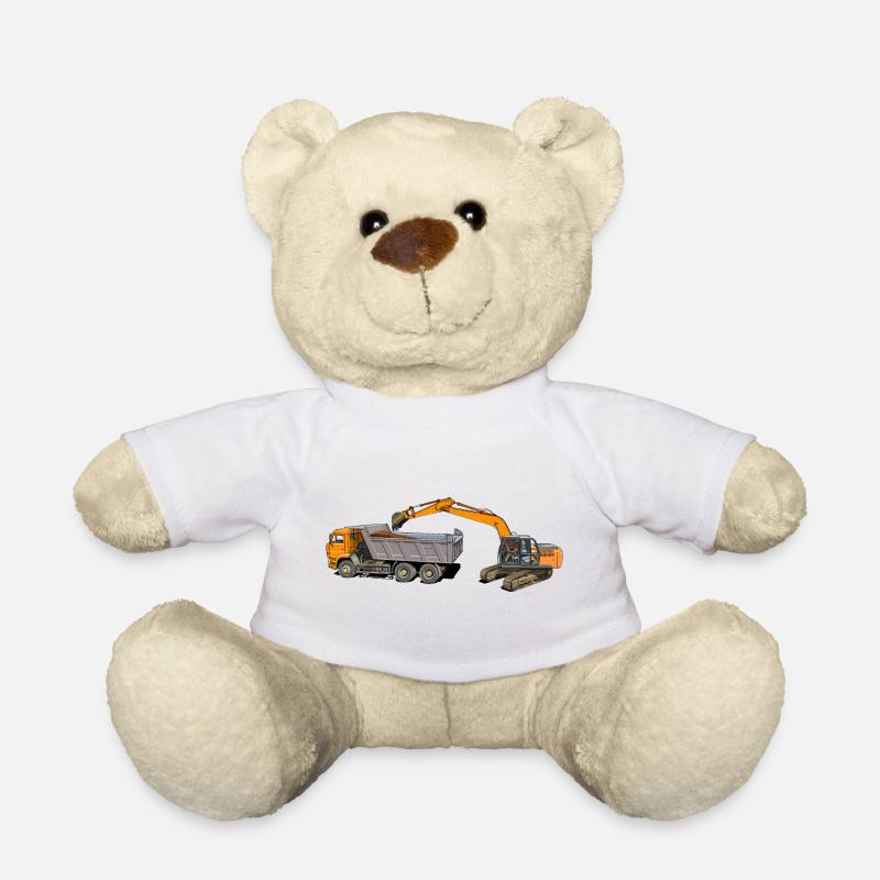 Excavator loads trucks - Teddy Bear - white