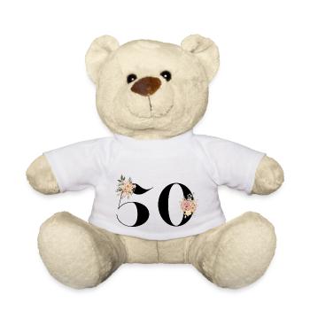 50e anniversaire fleuris (Cadeau de 50 ans) - Nounours - blanc - Devant