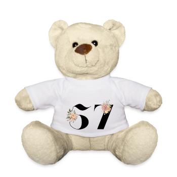 57th Anniversary Flowers (Gift of 57 years) - Teddy Bear - white - Front
