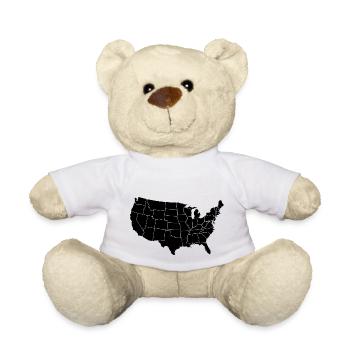 United States Of Amrica Black Patchwork Map - Teddy Bear - white - Front
