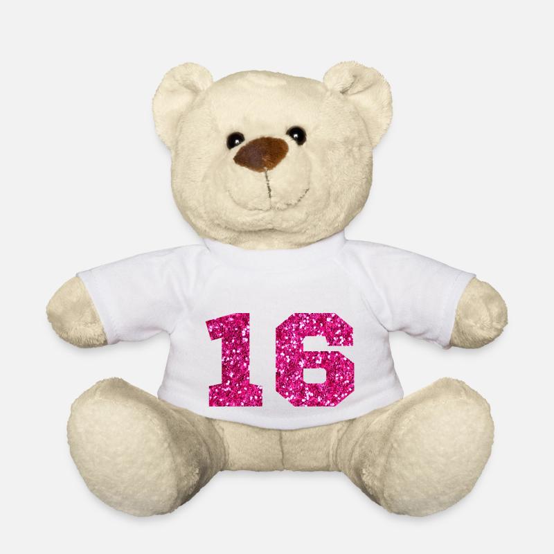 Numéro 16 paillettes rose - 16e anniversaire - Nounours - blanc