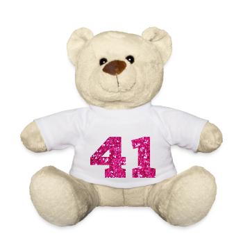 Nummer 41 Pink Glitter - 41. Geburtstag - Teddy - Weiß - Vorne
