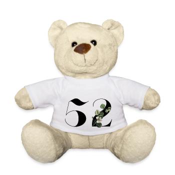 Numéro 52 floral vert - 52e anniversaire floral - Nounours - blanc - Devant
