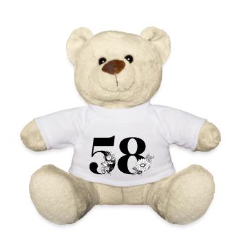Number 58 Black Floral - 58th Floral Birthday - Teddy Bear - white - Front