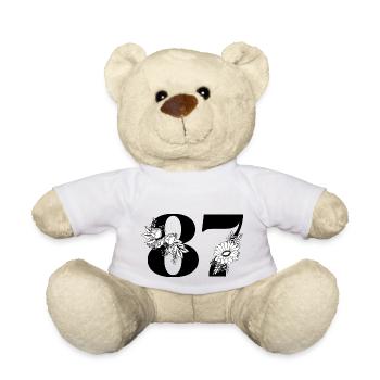 Numéro 87 floral noir - 87e anniversaire floral - Nounours - blanc - Devant