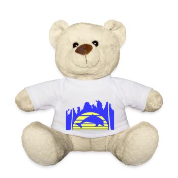 Delfin Springt Linien Sonne Palmen Cool Silhouette - Teddy - Weiß - Vorne