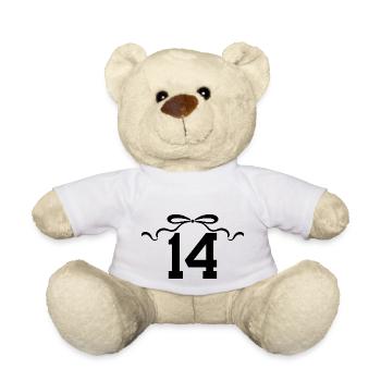 Number 14 Knot - 14th Anniversary - Teddy Bear - white - Front