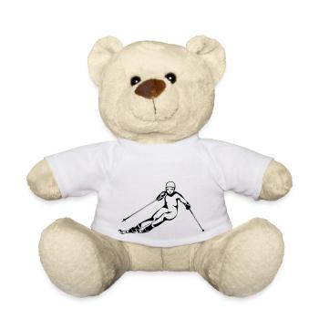 Winter holiday ski downhill race woman - Teddy Bear - white - Front