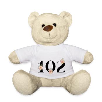 102e anniversaire fleuris (Cadeau de 102 ans) - Nounours - blanc - Devant