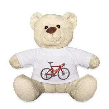 rotes Rennrad in Feder- und Aquarellzeichnung - Teddy - Weiß - Vorne