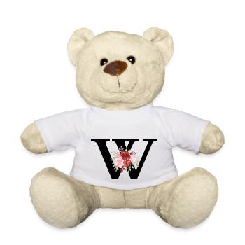 Letter w floral red - Teddy Bear - white - Front