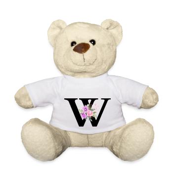 Purple floral w letter - Teddy Bear - white - Front