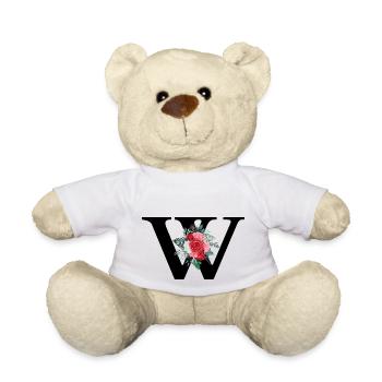 Letter w floral red - Teddy Bear - white - Front