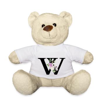 Purple floral w letter - Teddy Bear - white - Front