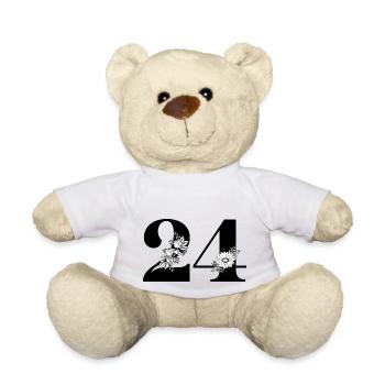 Nummer 24 Schwarze Blumen - 24. Blumenjubiläum - Teddy - Weiß - Vorne