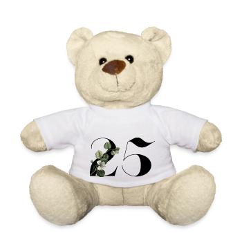 Nummer 25 Blumengrün -25. Blumengeburtstag - Teddy - Weiß - Vorne