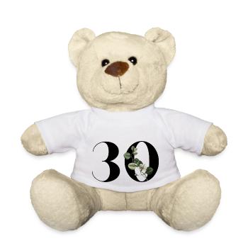 Numéro 30 floral vert - 30e anniversaire floral - Nounours - blanc - Devant