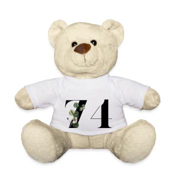Number 74 Floral Green - 74th Floral Birthday - Teddy Bear - white - Front