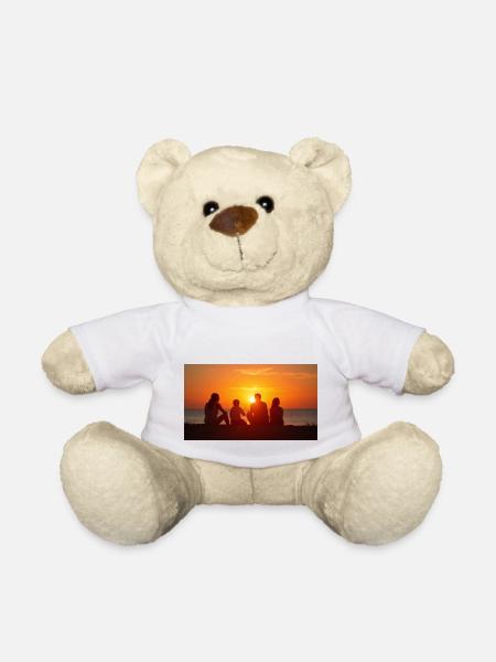 Silhouette Of A Family Of Four Watching A Sunset O - Teddy Bear - white