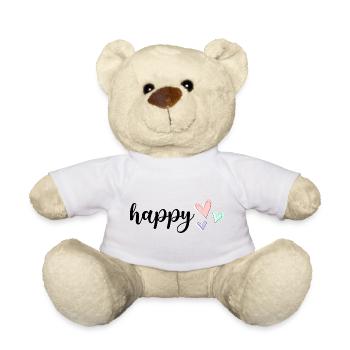 Happy Vibes, Playful Heart Pattern on Pastel - Teddy Bear - white - Front