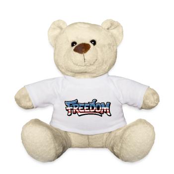 Freedom Typography Statement Design - Teddy Bear - white - Front