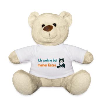 Ich wohne bei meiner Katze – Lustiges Katzenmotiv  - Teddy - Weiß - Vorne