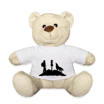 Hiking woman, wolf & mountain - Teddy Bear - white - Front