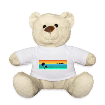 Retro Sunset Stripes with Palm Island - Teddy Bear - white - Front
