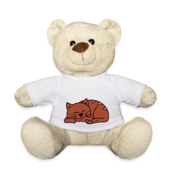 Red sleeping cat - Teddy Bear - white - Front