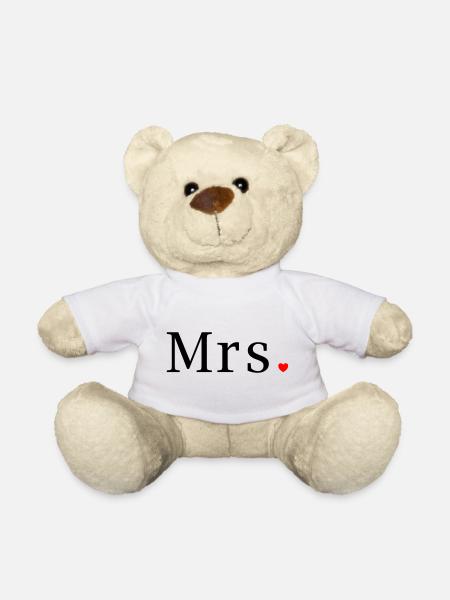 Mrs T-Shirt Wedding Gift Wife Bride Heart - Teddy Bear - white